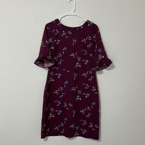 Banana Republic factory burgundy sheath dress with flutter sleeves floral sz 10